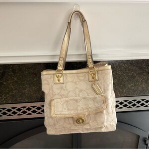 Coach Cream Shoulder Bag with Gold Hardware